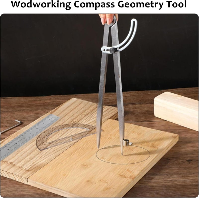 MVPower Compass Geometry Tool, Drawing Compass, Professional 8 Inch Large Compass with Wing for Woodworking, 6 Inch Protractor, 8 Inch Ruler for Carpenter, Drafting - Image 4